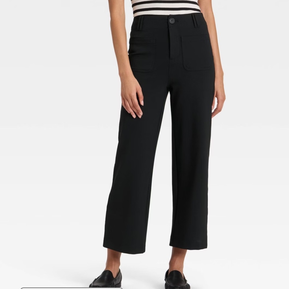 A new day Womens Black Wide-Leg Crop Pants with Front Patch Pockets 14 NWOT